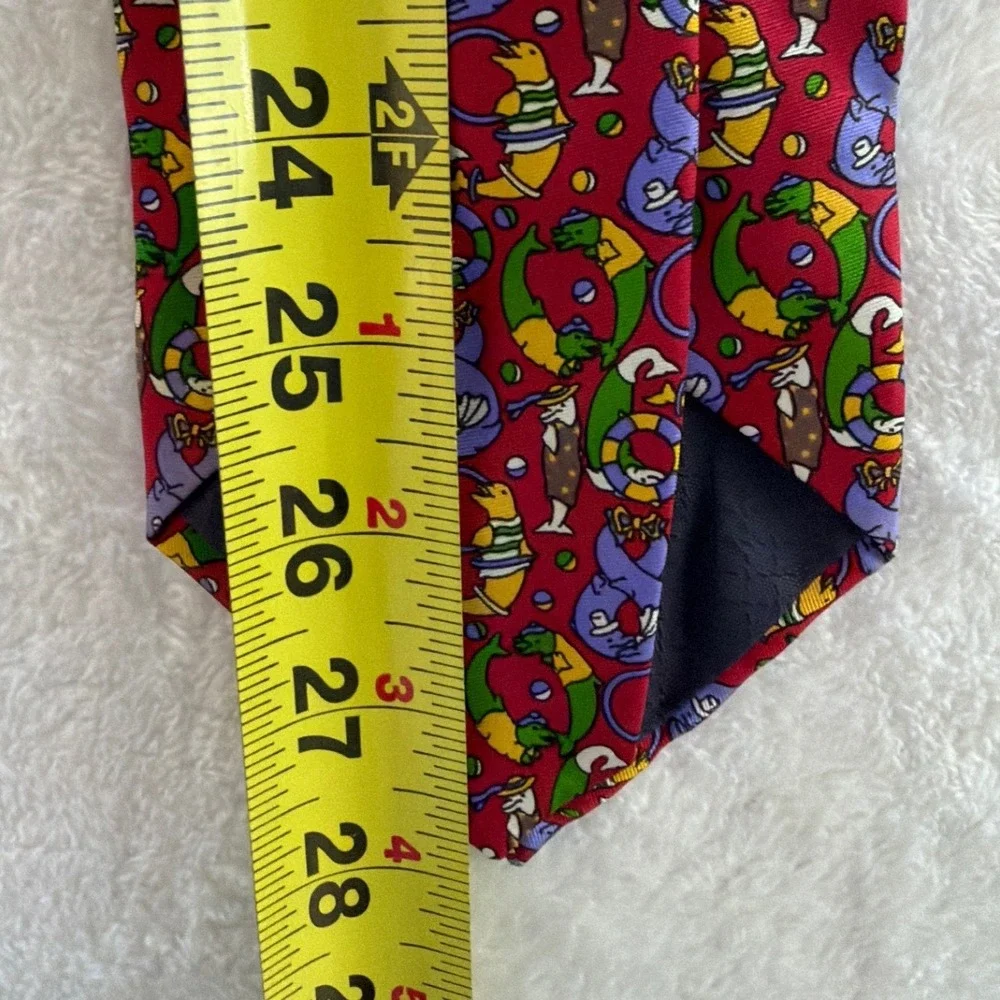 Christian Dior Monsieur Red Silk‎ Circus Dolphin Seal Novelty Print Necktie USA